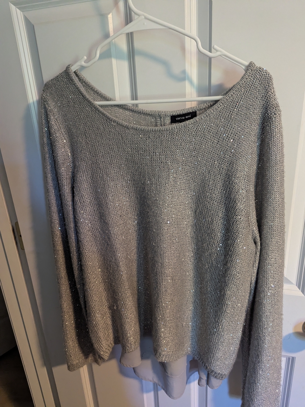 Verve Ami Silver Sequin Scoop Neck Sweater